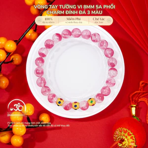 Hoả tốc - Ngọc Đan Tâm - Vòng Tay Đá Tường Vi 8mm 5A Phối Charm Tròn Đính Đá 3 Màu - Mệnh Hoả & Mệnh Thổ