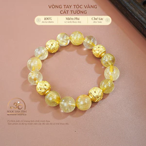 Hoả tốc - Ngọc Đan Tâm - Vòng Tay Tóc Vàng 10mm 7A Phối Charm Cát Tường | Mệnh Kim và Mệnh Thổ