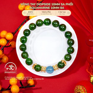 Hoả tốc - Ngọc Đan Tâm - Vòng Tay Diopside 10mm 5A Phối Aquamarine 10mm 8A - Mệnh Mộc & Mệnh Hoả