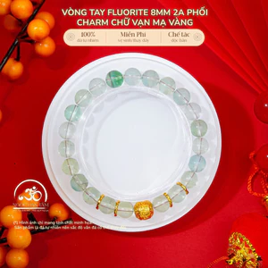 Hoả tốc - Ngọc Đan Tâm - Vòng Tay Fluorite 8mm 2A Phối Charm Chữ Vạn Mạ Vàng - Mệnh Mộc & Mệnh Hoả