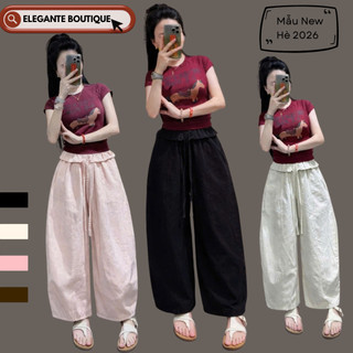 [Mẫu New ] Quần Kaki Thô ELEGANTE Ống Rộng Cong Chất Kaki Mền Mịn Mát Che Khuyết Điểm Đôi Chân Cực Tốt