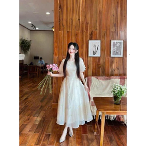 Đầm thời trang nữ cổ tròn tay bèo xòe mix dáng váy xòe dài họa tiết nhẹ nhàng dành cho các nàng đi tiệc, hẹn hò QC