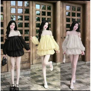 set áo trễ vai tay dài dáng bí kèm chân váy bí phồng dự tiệc vừa trẻ trung vừa xinh sang top nữ SHOPTINAFASHION Sh