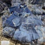 Set váy nữ áo có cổ tay ngắn croptop mix chân váy lưng cao xếp ly chất Jean quảng châu túi hộp rách nhẹ cá tính xi
