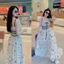 Đầm thời trang nữ mặc đi Biển ngày hè chất Xốp Hoa 2 dây viền đen có mút ngực cột nơ đen, váy maxi xoè siêu xinh Q