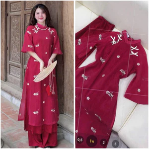 Set áo dài truyền thống siêu hot mùa Tết kèm quần