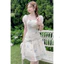 Váy Tơ Kem Hoa Xanh Thêu Tiểu Thư Gam Màu Kem Form Ngắn Xếp Chéo Eo Thanh Lịch Shop Uyên Fashion