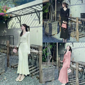 Set váy ren nữ mặc đi chơi tay dài cổ vest mix chân váy maxi đuôi cá 2 màu sang chảnh Shop Uyên Fashion