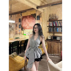 Set Áo Yếm Chân Váy - 2 Lớp Có Đệm ngực, Lưng Chun Thoải Mái, Kèm Quần Lót, Cạp Chun, Nơ To Xinh Shop Uyên Fashion