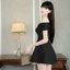 Đầm Nữ Dáng Điểm Khuy Ngắn Trễ vai Chất Bố Xước Dày Dặn Thời Trang Basic Nữ