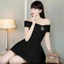 Đầm Nữ Dáng Điểm Khuy Ngắn Trễ vai Chất Bố Xước Dày Dặn Thời Trang Basic Nữ