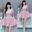 Đầm thời trang Nữ thiết kế mới form xịn chất xược hàn 2 dây mảnh mai đính hoa vai dập hoa tỉ mỉ bo váy ngắn xòe ba
