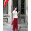 Set bộ nữ chất áo gấm tay ngắn phồng cổ tàu đính nút tàu mix quần tuyết nhung dài ống rộng mẫu mã mới Shop TiNa Fa