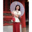 Set bộ nữ chất áo gấm tay ngắn phồng cổ tàu đính nút tàu mix quần tuyết nhung dài ống rộng mẫu mã mới Shop TiNa Fa