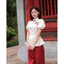 Set bộ nữ chất áo gấm tay ngắn phồng cổ tàu đính nút tàu mix quần tuyết nhung dài ống rộng mẫu mã mới Shop TiNa Fa