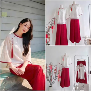 Sét thời trang nữ chất áo tơ thêu cổ tròn tay lỡ kèm quần tuyết nhung ống rộng mặc tôn dáng sang trọng Shop Tina F
