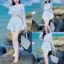 Set Đồ Đi Biển 3 Món, Áo Tay Dài Len Ren, Quần Đùi, Bra Có Mút, Phong Cách Quyến Rũ Shop Uyên Fashion