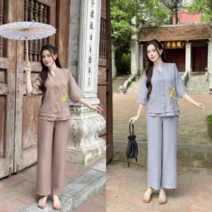 Đồ lam đi chùa , bộ pháp phục hiện đại dễ mặc vải không nhăn thêu tinh tế, có đủ size, thanh lịch nhẹ nhàng, có tú