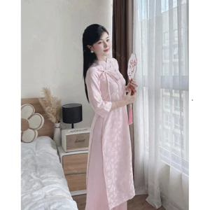 Áo Dài Gấm Châu Sa Cách Tân Dáng Suông Sang Trọng – Mẫu Hot Tết 2026 | Shop TiNa Fashion Shop Uyên Fashion