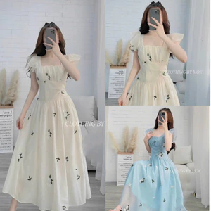 Đầm Nữ Voan Hoa Cao Cấp, Hai Dây Cánh Tiên, Có Mút, Dáng Maxi Dài, Đi Biển, Đi Chơi Shop Uyên Fashion