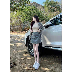 Set Váy Thời Trang Nữ, Áo Khoác Bố Caro, Áo Lót Cotton, Chân Váy Chữ A Tuyết Mưa- Quảng Châu Shop Uyên Fashion