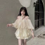 set áo tơ lụa trễ vai DX tay bồng váy tuyết mưa xếp tầng kem vanilla, mềm mịn, thướt tha Shop TiNa Fashion Shop Uy