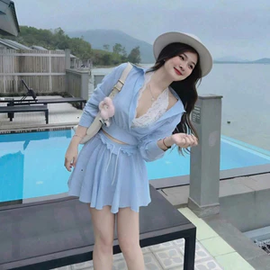 Set Đồ Nữ Đi Chơi, Set Áo Sơ Mi Kẻ Kiểu Phối Chân Váy Dáng Ngắn Phong Cách Trẻ Trung Cho Nàng Đi Biển, Đi Du Lịch