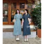 Đầm thời trang nữ dáng suông chất jeans quảng châu cao cấp tay ngắn cổ V dây cột nơ eo váy xòe thiết kế xinh xắn �