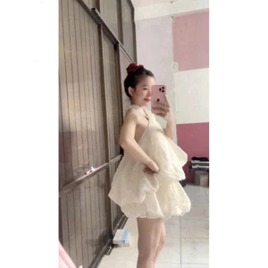 Set Thô Thêu Hoa Áo Yếm Bí Bồng Đính Hoa Hồng Kèm Chân Váy Bí Bồng Bềnh Che Bụng Shop Uyên Fashion