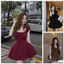 Đầm Cổ Vuông Cột Nơ Xếp Ly Ngực - Bo Eo, Dáng Ngắn, Phối Viền Ren, Phong Cách Tiểu Thư Xinh Xắn Shop Uyên Fashion