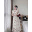 Đầm dáng dài qua gối chất vải tơ nến in hoạ tiết bông hoa đỏ cổ tròn khoá kéo tay ngắn dễ thương dịu dàng Shop Uyê