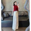 Set đồ nữ công sở thanh lịch áo đỏ cột nơ sát tay phối quần suông kem đũi vân cao cấp Shop Uyên Fashion