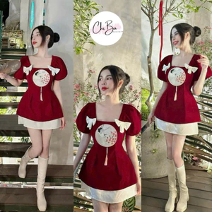 Set áo peplum đỏ mặc tết kèm chân váy trắng siêu sinh