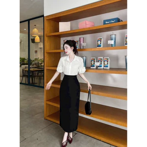 Sét váy áo sơ mi nữ tay ngắn đính hoa kèm chân váy dài công sở thanh lịch sang trọng siêu xinh💃💃 👗 👗 👗 Shop U