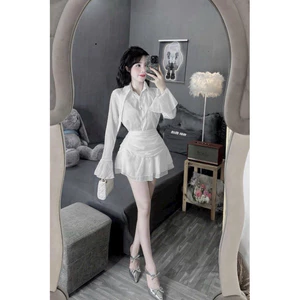 Set áo sơmi cổ cách điệu kèm chân váy có lót cực xinh dành cho các nàng mang đi chơi, đi tiệc QC🌹 👗 👗 👗 Shop U