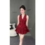 Set váy thời trang Nữ chuẩn hàng loại đẹp chất xược hàng áo gile không tay đính bông nổi mix váy ngắn xếp ly trẻ t
