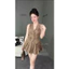 Set váy thời trang Nữ chuẩn hàng loại đẹp chất xược hàng áo gile không tay đính bông nổi mix váy ngắn xếp ly trẻ t