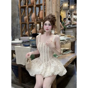 Đầm 2 Dây Phối Ren Thiết Kế Xoè Bồng Sang Chảnh - Mặc Dự Tiệc/Đi Chơi/Check-in, Cực Xinh Shop Uyên Fashion