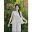 Set bộ nữ áo kiểu cột dây cổ tròn dáng babydoll tay cộc chất xô thêu phối quần dáng xuông dài chất đũi dễ thương đ