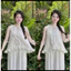 Set bộ nữ áo kiểu cột dây cổ tròn dáng babydoll tay cộc chất xô thêu phối quần dáng xuông dài chất đũi dễ thương đ