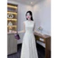 Đầm thời trang phong cách Hàn Quốc cổ tròn sát nách đính nơ dáng dài vải ren hai lớp cao cấp dày dặn
