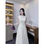 Đầm thời trang phong cách Hàn Quốc cổ tròn sát nách đính nơ dáng dài vải ren hai lớp cao cấp dày dặn