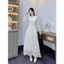 Đầm thời trang phong cách Hàn Quốc cổ tròn sát nách đính nơ dáng dài vải ren hai lớp cao cấp dày dặn