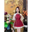Set váy nữ thiết kế đi chơi tết, Xuân áo gấm tơ cổ tàu nút mây tay loe peplum xẻ tà+dây tua rua phối chân váy tầng