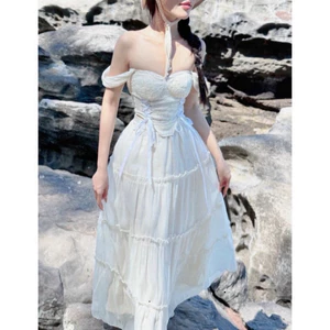 Set áo corset nàng thơ đi biển trễ vai phối chân váy maxi dài Set váy tiểu thư Shop Uyên Fashion