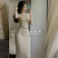 Set váy thời trang nữ chất liệu len ren cổ tròn không tay lưng thun ôm maxi sang trọng cực xinh mặc đi biển, đi ch