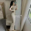 Set váy thời trang nữ chất liệu len ren cổ tròn không tay lưng thun ôm maxi sang trọng cực xinh mặc đi biển, đi ch