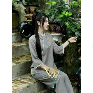 Đồ Lam Đi Chùa Nữ, Sét Pháp Phục Thêu Lá Bồ Đề Và Chữ Tâm, Chất Liệu Thoải Mái Shop Uyên Fashion