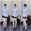 Set bộ thời trang nữ chất áo lụa sọc cổ sơ mi đính nút tay ngắn cột dây eo quần kaki lưng thun ống đứng QC🌹🌹 👗