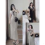 Đầm body thời trang Nữ dáng dài suông chất thun gân co giãn tay ngắn cổ V cài cúc trước viền đen nổi bật có 2 màu